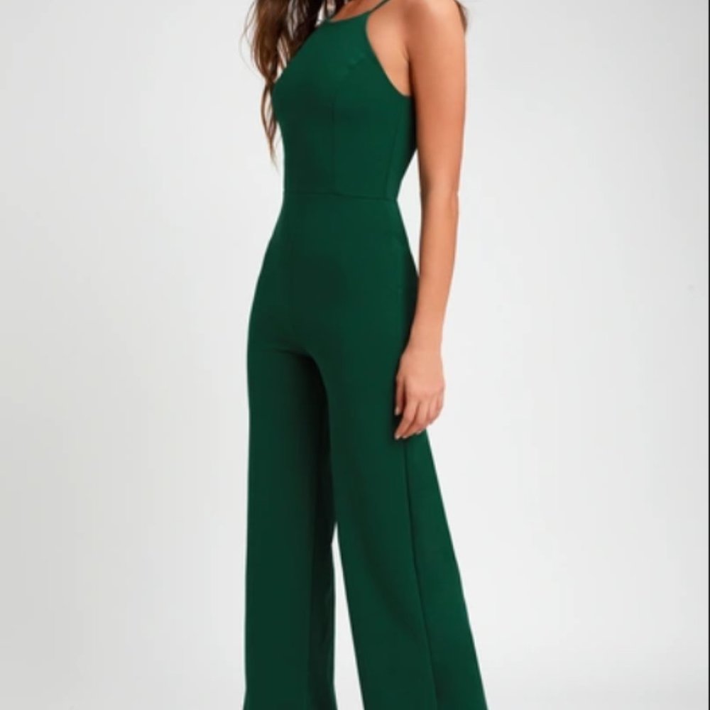 Aniyah Forest Green Wide-Leg Halter Jumpsuit